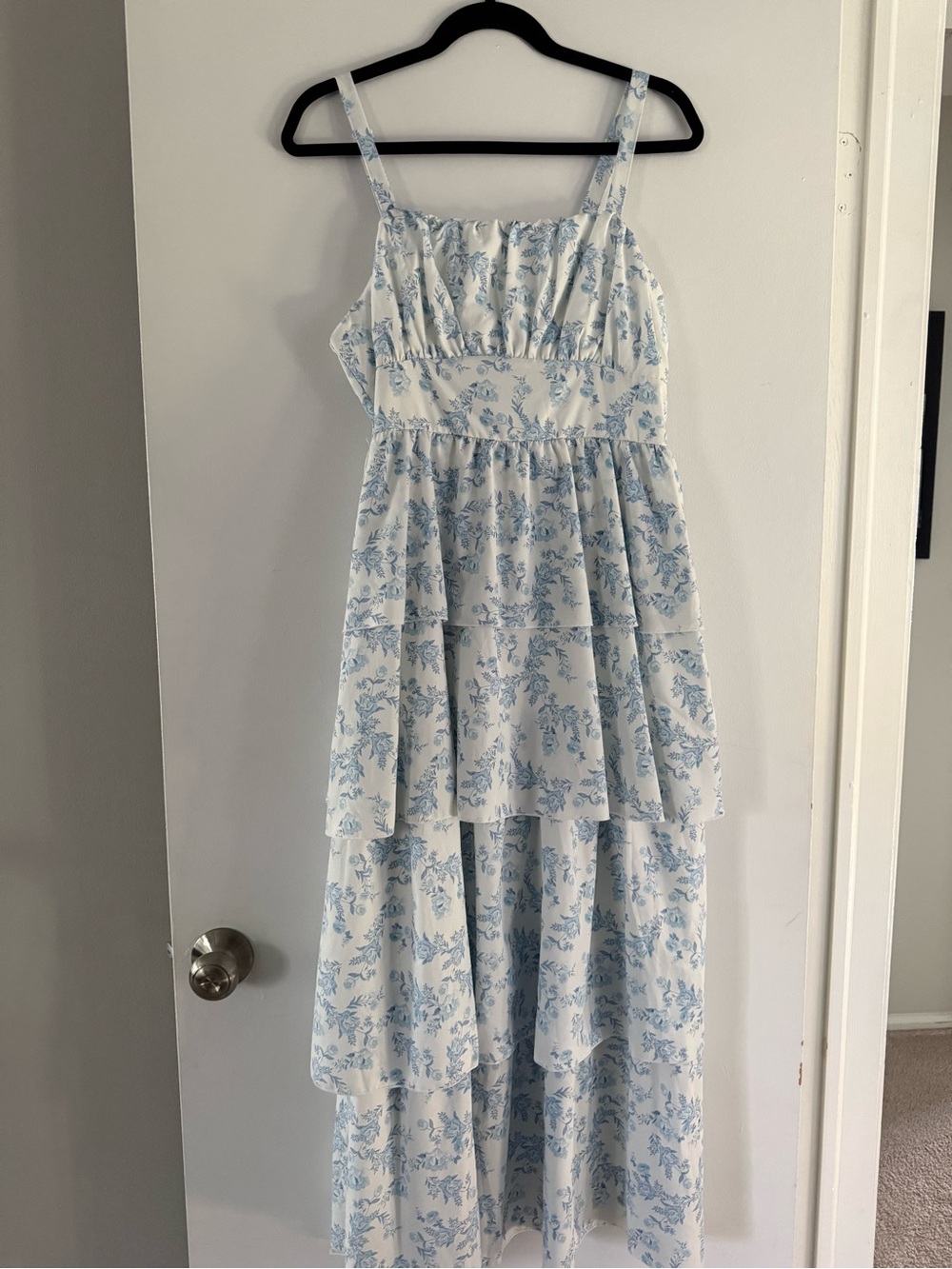 Target White and Light Blue Floral Tiered Maxi Dress